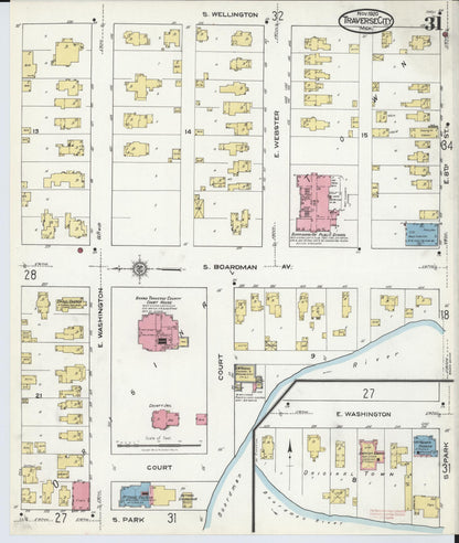 Sanborn Fire Insurance Map from Traverse City, Grand Traverse County, Michigan (1920), Sheet #0031 - Historic Sanborn Fire Insurance Map Print, vintage old map wall art, antique decor, genealogy gift, Michigan Michigan map