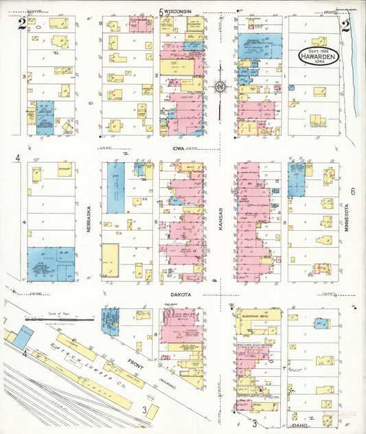 Sanborn Fire Insurance Map from Hawarden, Sioux County, Iowa (1924), Sheet #0002 - Historic Sanborn Fire Insurance Map Print, vintage old map wall art
