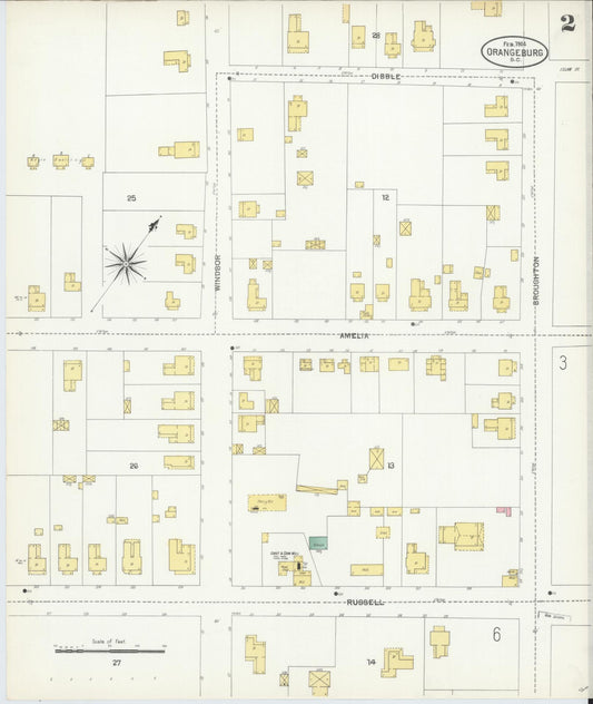 Sanborn Fire Insurance Map from Orangeburg, Orangeburg County, South Carolina (1904), Sheet #0002 - Historic Sanborn Fire Insurance Map Print, vintage old map wall art, antique decor, genealogy gift, South Carolina South Carolina map