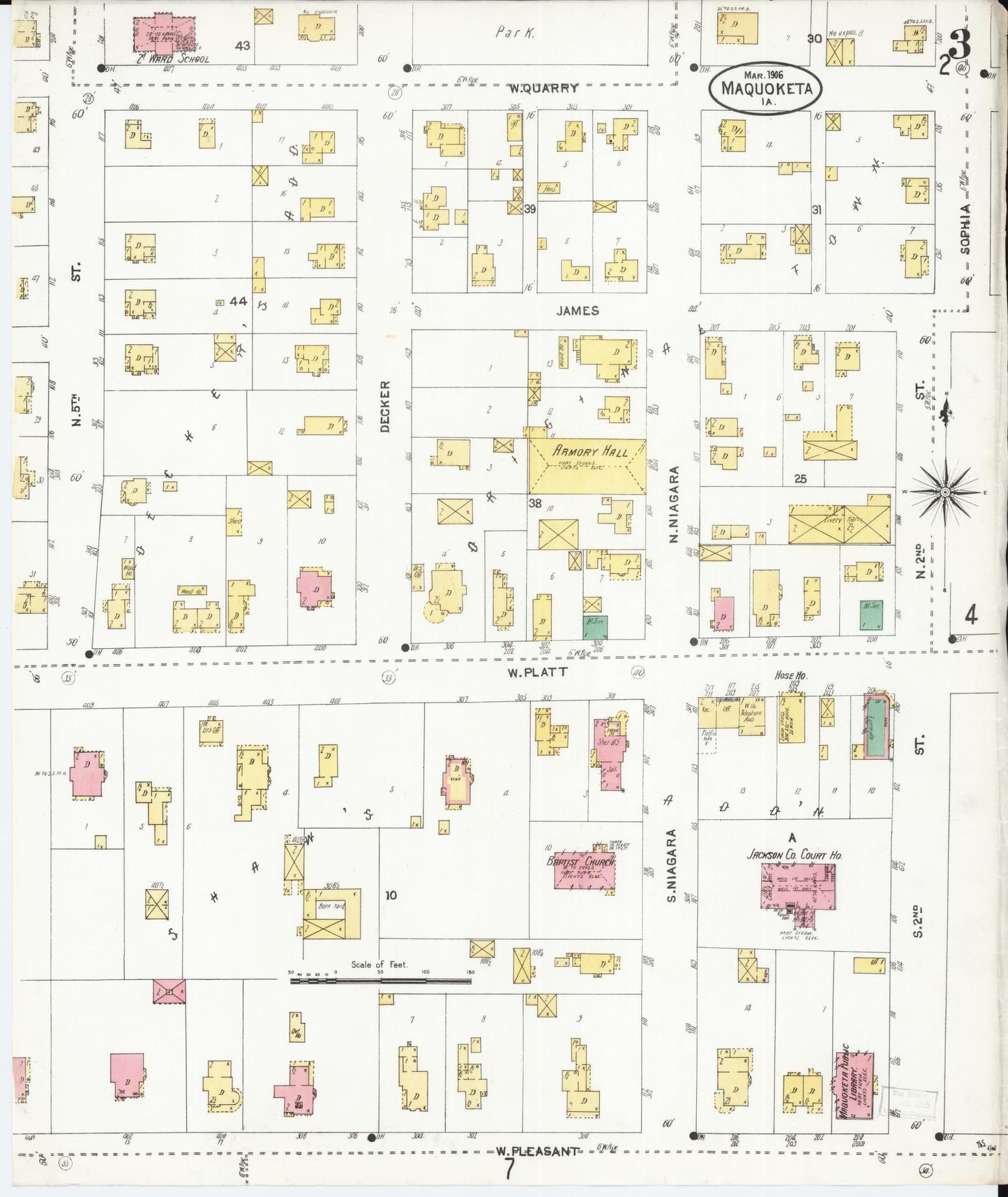 Sanborn Fire Insurance Map from Maquoketa, Jackson County, Iowa (1906), Sheet #0003 - Historic Sanborn Fire Insurance Map Print