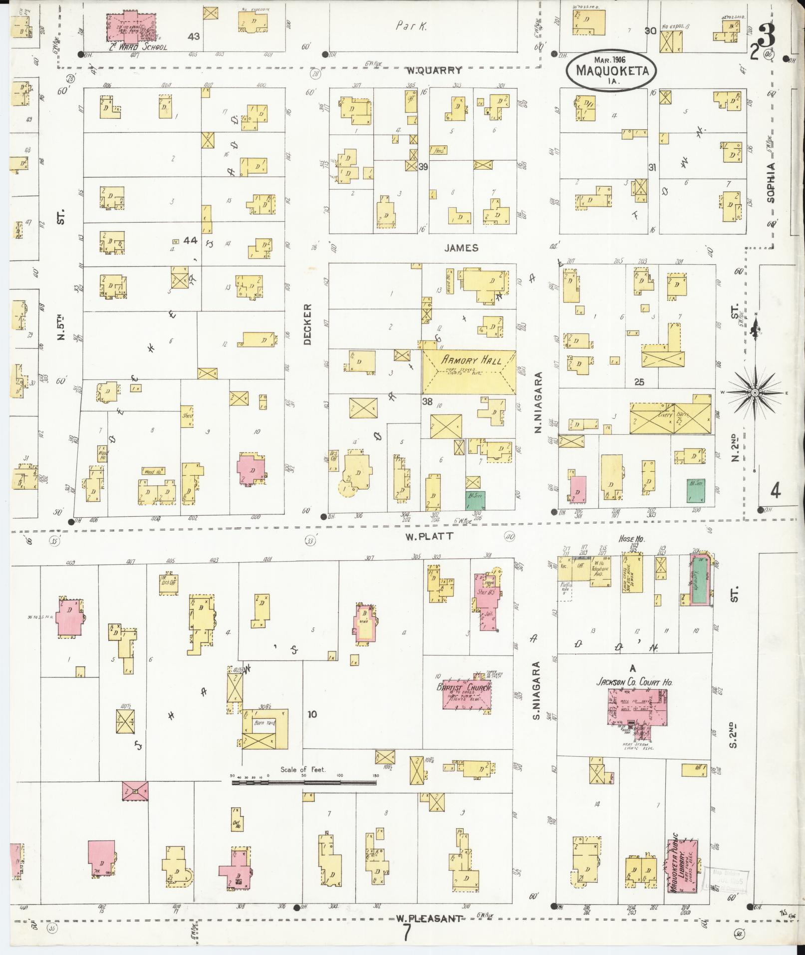 Sanborn Fire Insurance Map from Maquoketa, Jackson County, Iowa (1906), Sheet #0003 - Historic Sanborn Fire Insurance Map Print