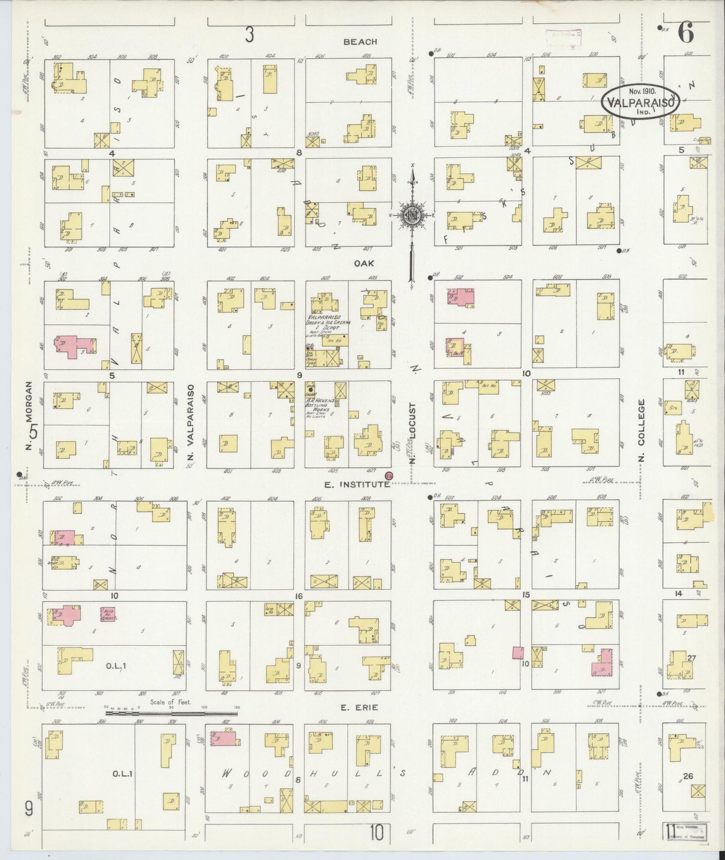 Sanborn Fire Insurance Map from Valparaiso, Porter County, Indiana (1910), Sheet #0006 - Historic Sanborn Fire Insurance Map Print, vintage old map wall art, antique decor, genealogy gift, Indiana Indiana map