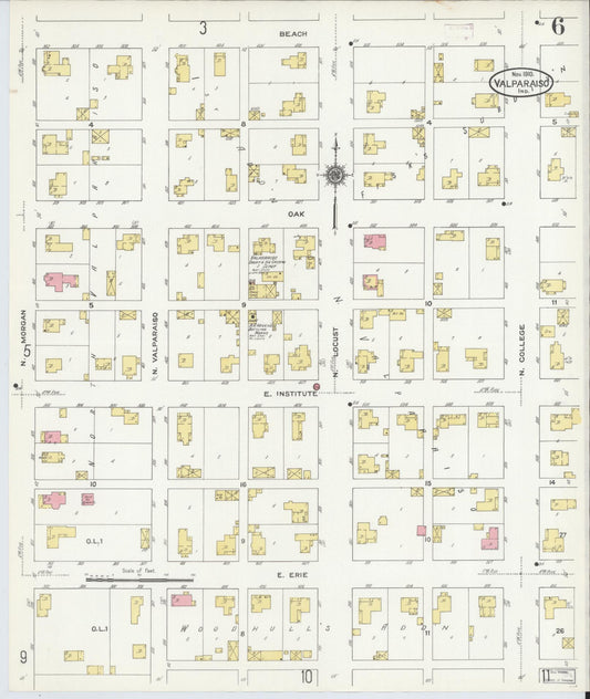 Sanborn Fire Insurance Map from Valparaiso, Porter County, Indiana (1910), Sheet #0006 - Historic Sanborn Fire Insurance Map Print, vintage old map wall art, antique decor, genealogy gift, Indiana Indiana map