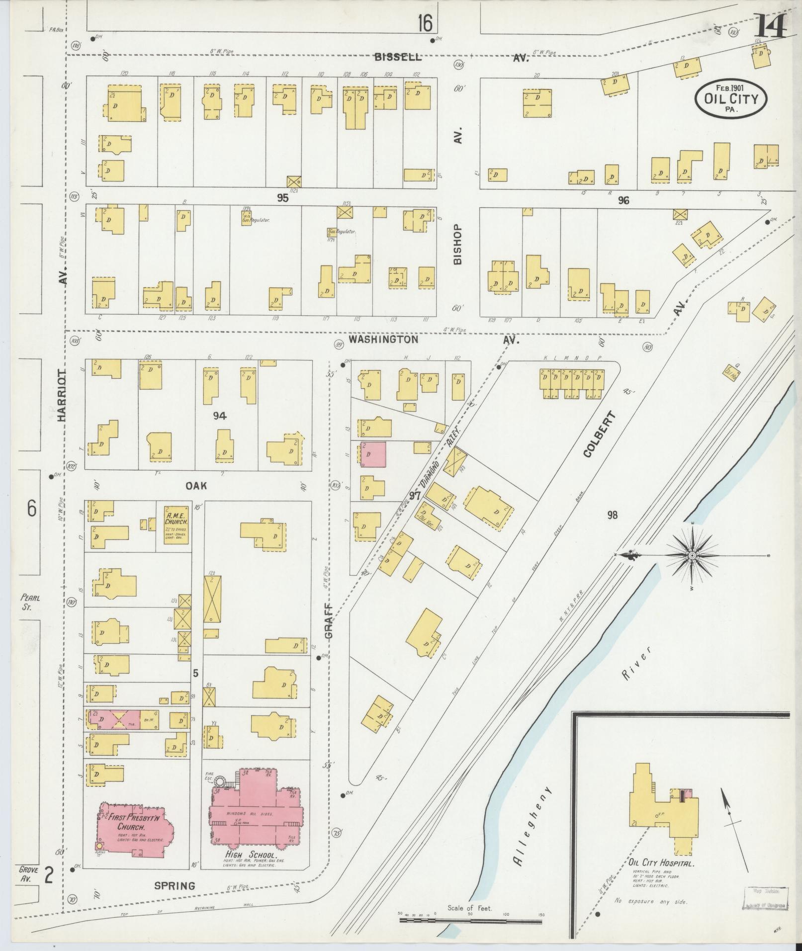 Sanborn Fire Insurance Map from Oil City, Venango County, Pennsylvania (1901), Sheet #0014 - Complete Map Set gallery image, historic Sanborn map, vintage wall art, Pennsylvania Pennsylvania