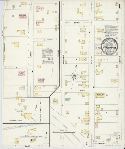 Sanborn Fire Insurance Map from Gordonsville, Orange County, Virginia (1908), Sheet #0001 - Complete Map Set gallery image, historic Sanborn map, vintage wall art, Virginia Virginia