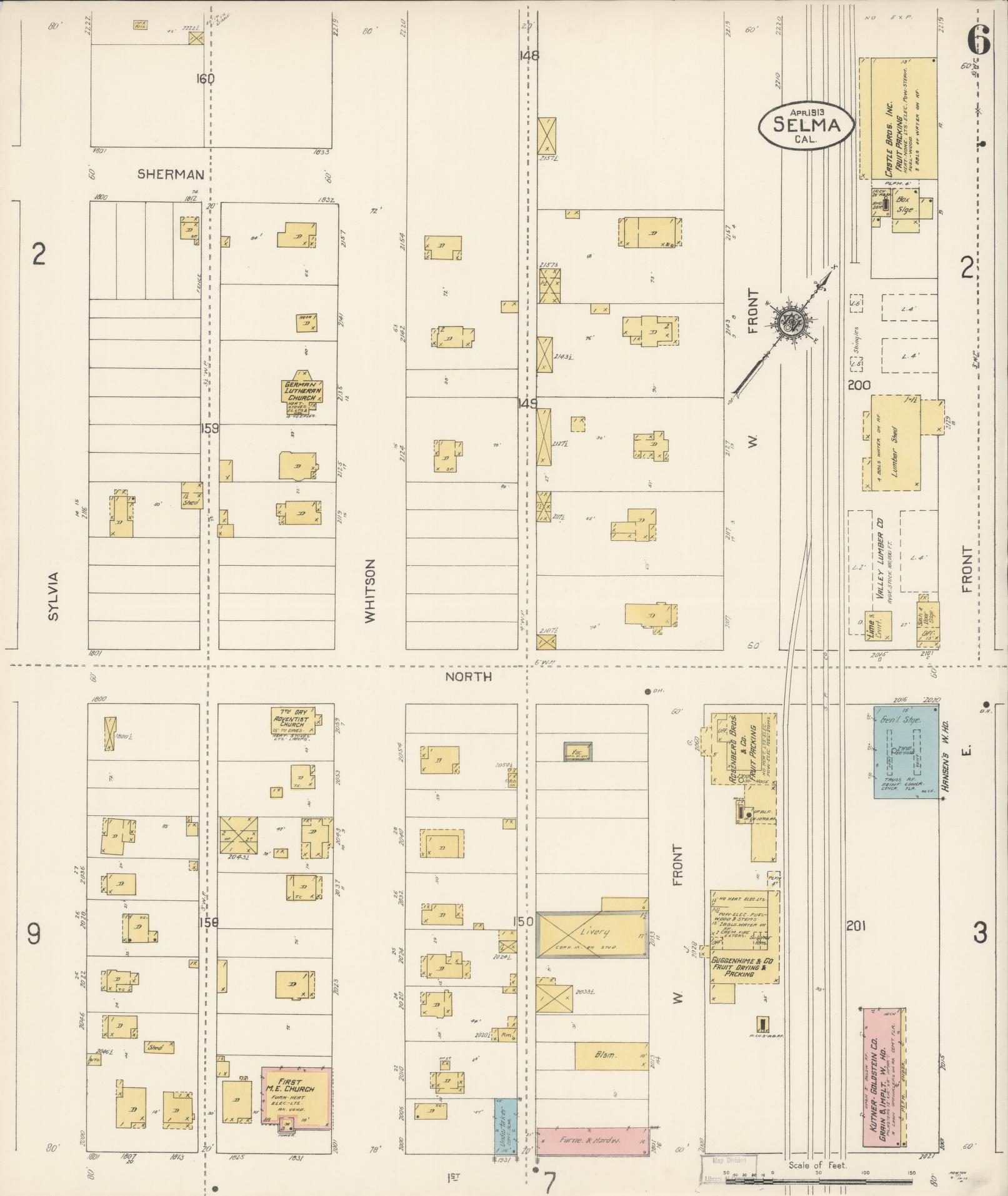 Sanborn Fire Insurance Map from Selma, Fresno County, California (1913), Sheet #0006 - Complete Map Set gallery image, historic Sanborn map, vintage wall art, California California
