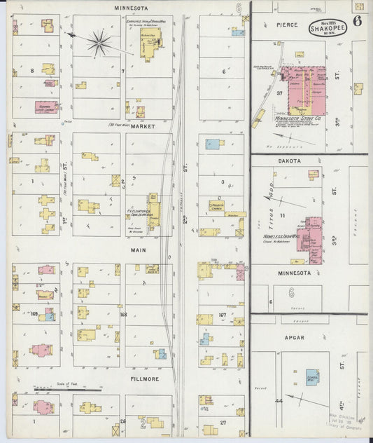 Sanborn Fire Insurance Map from Shakopee, Scott County, Minnesota (1895), Sheet #0006 - Historic Sanborn Fire Insurance Map Print, vintage old map wall art, antique decor, genealogy gift, Minnesota Minnesota map