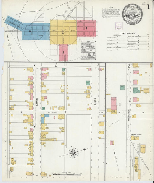 Sanborn Fire Insurance Map from Emmittsburg, Frederick County, Maryland (1904), Sheet #0001 - Historic Sanborn Fire Insurance Map Print, vintage old map wall art, antique decor, genealogy gift, Maryland Maryland map