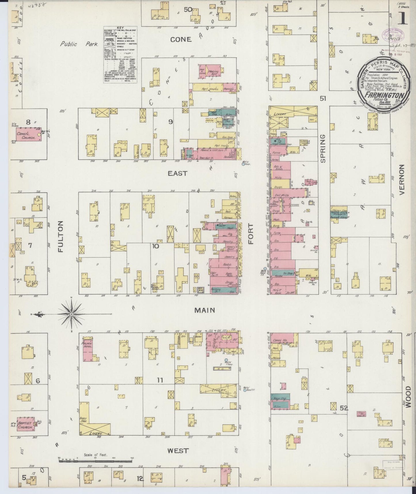 Sanborn Fire Insurance Map from Farmington, Fulton County, Illinois (1893), Sheet #0001 - Complete Map Set gallery image, historic Sanborn map, vintage wall art, Illinois Illinois