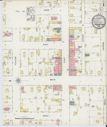 Sanborn Fire Insurance Map from Farmington, Fulton County, Illinois (1893), Sheet #0001 - Complete Map Set gallery image, historic Sanborn map, vintage wall art, Illinois Illinois