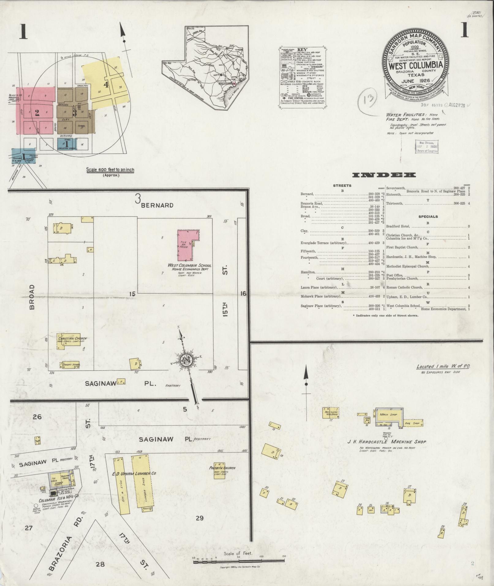 Sanborn Fire Insurance Map from West Columbia, Brazoria County, Texas. (1926) – Historic Sanborn Fire Insurance Map Print