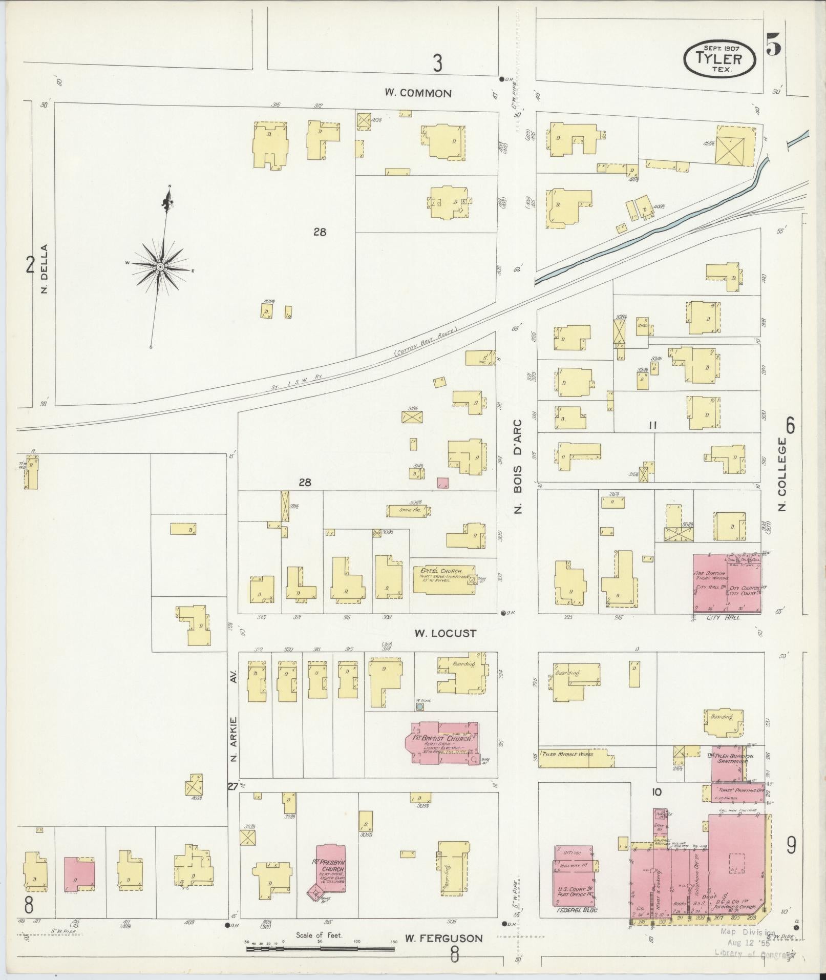 Sanborn Fire Insurance Map from Tyler, Smith County, Texas (1907), Sheet #0005 - Complete Map Set gallery image, historic Sanborn map, vintage wall art, Texas Texas