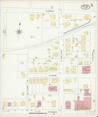 Sanborn Fire Insurance Map from Tyler, Smith County, Texas (1907), Sheet #0005 - Complete Map Set gallery image, historic Sanborn map, vintage wall art, Texas Texas
