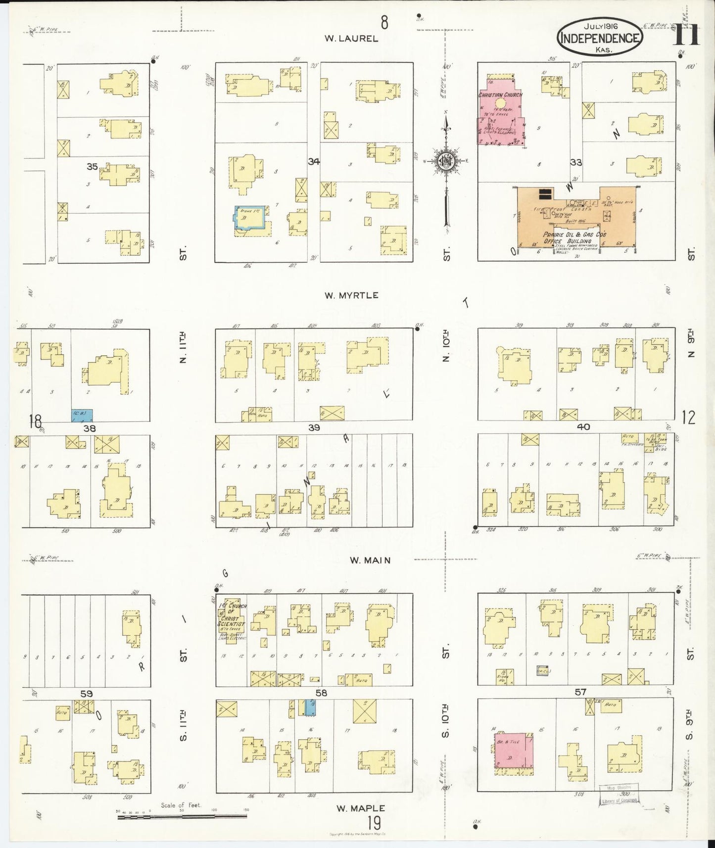 Sanborn Fire Insurance Map from Independence, Montgomery County, Kansas (1916), Sheet #0011 - Complete Map Set gallery image, historic Sanborn map, vintage wall art, Kansas Kansas