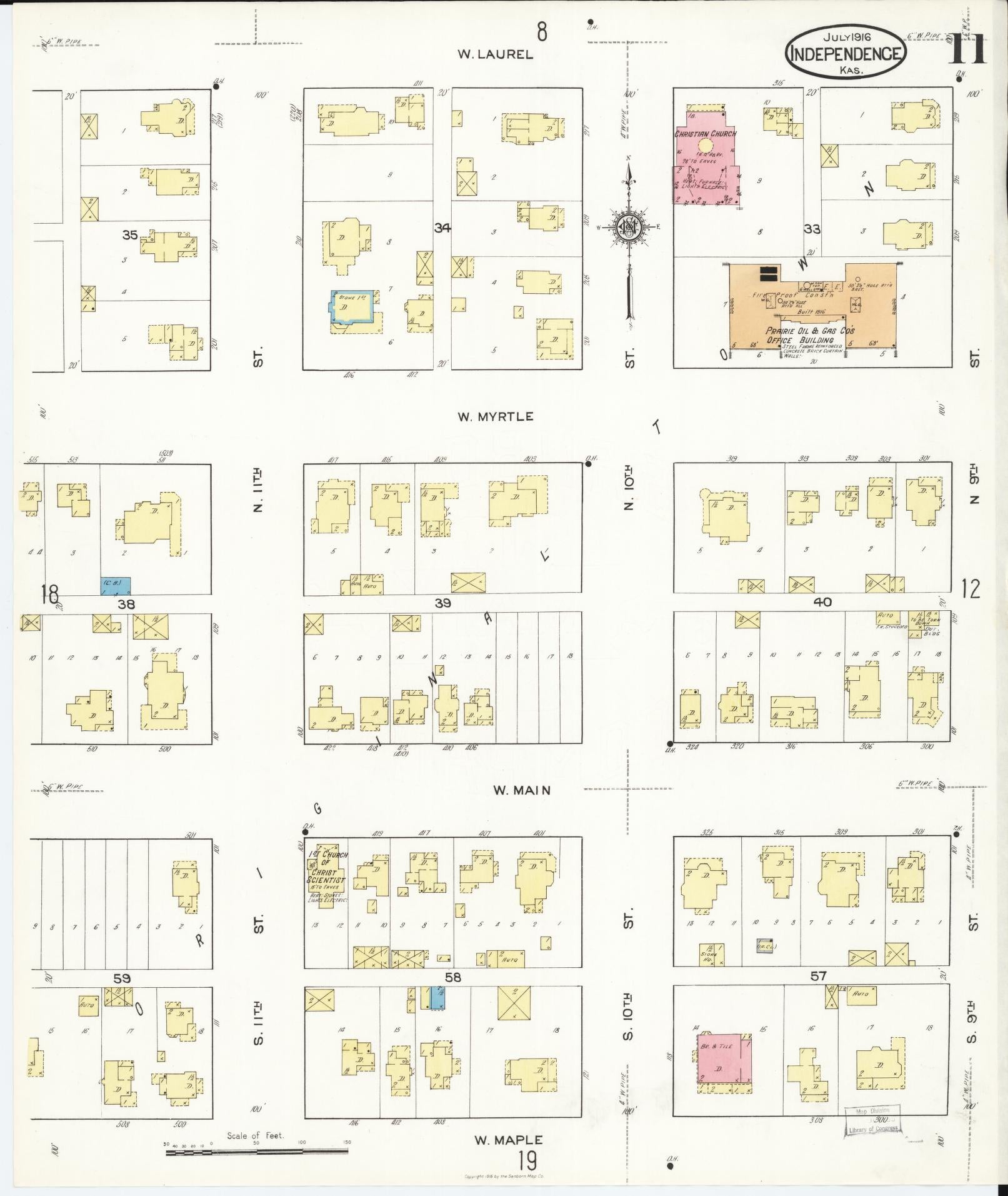 Sanborn Fire Insurance Map from Independence, Montgomery County, Kansas (1916), Sheet #0011 - Complete Map Set gallery image, historic Sanborn map, vintage wall art, Kansas Kansas