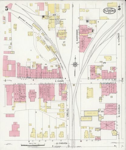 Sanborn Fire Insurance Map from Florence, Florence County, South Carolina (1924), Sheet #0005 - Complete Map Set gallery image, historic Sanborn map, vintage wall art, South Carolina South Carolina