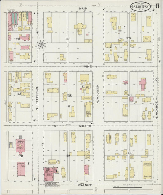 Sanborn Fire Insurance Map from Green Bay, Brown County, Wisconsin (1894), Sheet #0006 - Historic Sanborn Fire Insurance Map Print, vintage old map wall art, antique decor, genealogy gift, Wisconsin Wisconsin map