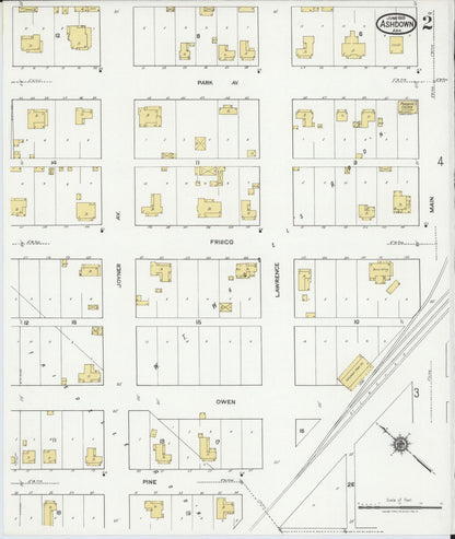 Sanborn Fire Insurance Map from Ashdown, Little River County, Arkansas (1919), Sheet #0002 - Complete Map Set gallery image, historic Sanborn map, vintage wall art, Arkansas Arkansas