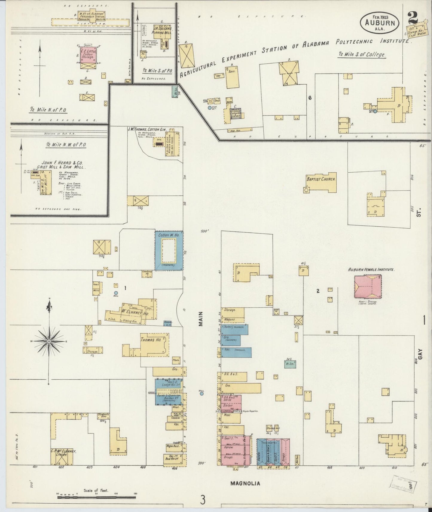 Sanborn Fire Insurance Map from Auburn, Lee County, Alabama (1903), Sheet #0002 - Complete Map Set gallery image, historic Sanborn map, vintage wall art, Alabama Alabama