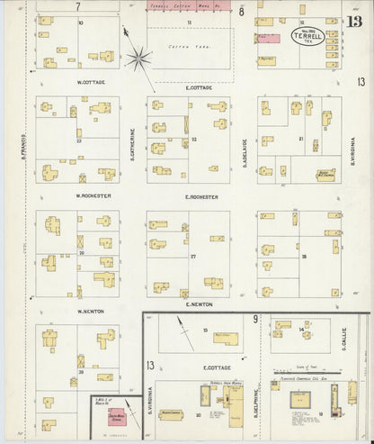 Sanborn Fire Insurance Map from Terrell, Kaufman County, Texas (1902), Sheet #0013 - Historic Sanborn Fire Insurance Map Print, vintage old map wall art, antique decor, genealogy gift, Texas Texas map