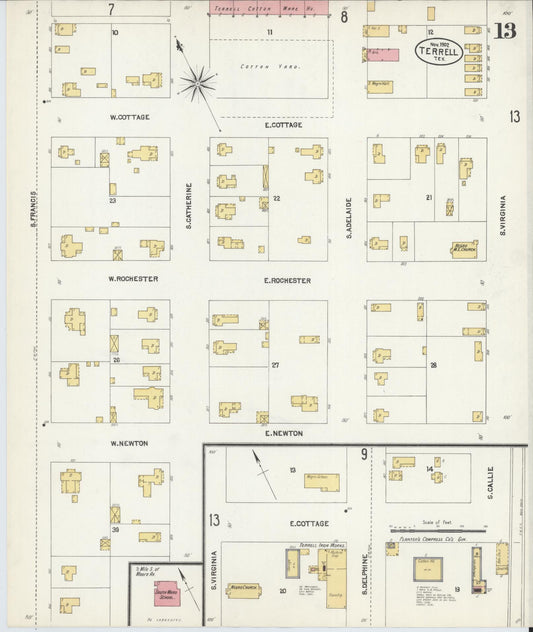 Sanborn Fire Insurance Map from Terrell, Kaufman County, Texas (1902), Sheet #0013 - Historic Sanborn Fire Insurance Map Print, vintage old map wall art, antique decor, genealogy gift, Texas Texas map