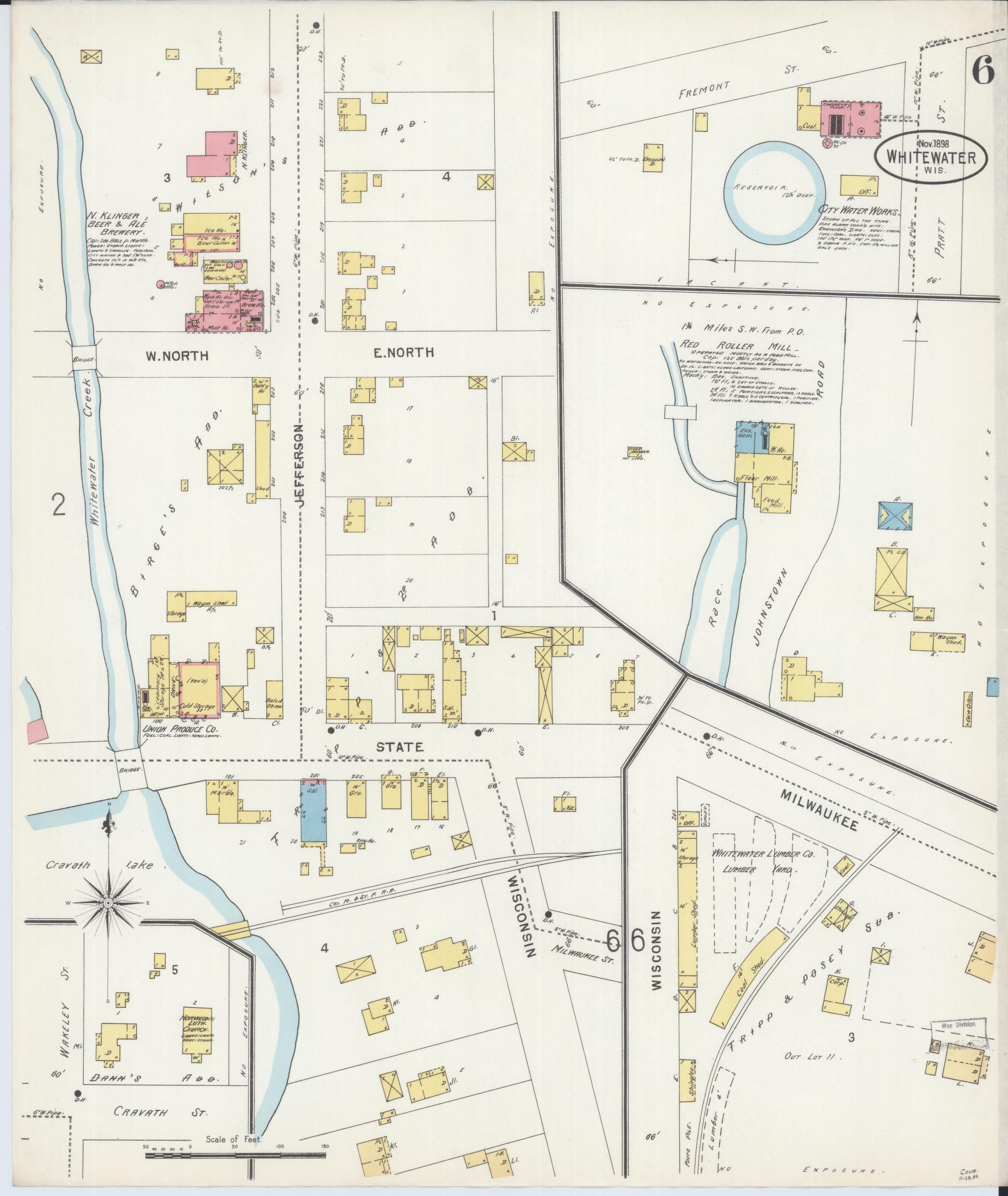 Sanborn Fire Insurance Map from Whitewater, Walworth County, Wisconsin (1898), Sheet #0006 - Complete Map Set gallery image, historic Sanborn map, vintage wall art, Wisconsin Wisconsin