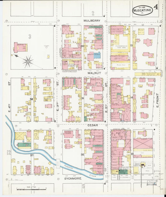 Sanborn Fire Insurance Map from Muscatine, Musactine County, Iowa (1892), Sheet #0004 - Historic Sanborn Fire Insurance Map Print, vintage old map wall art