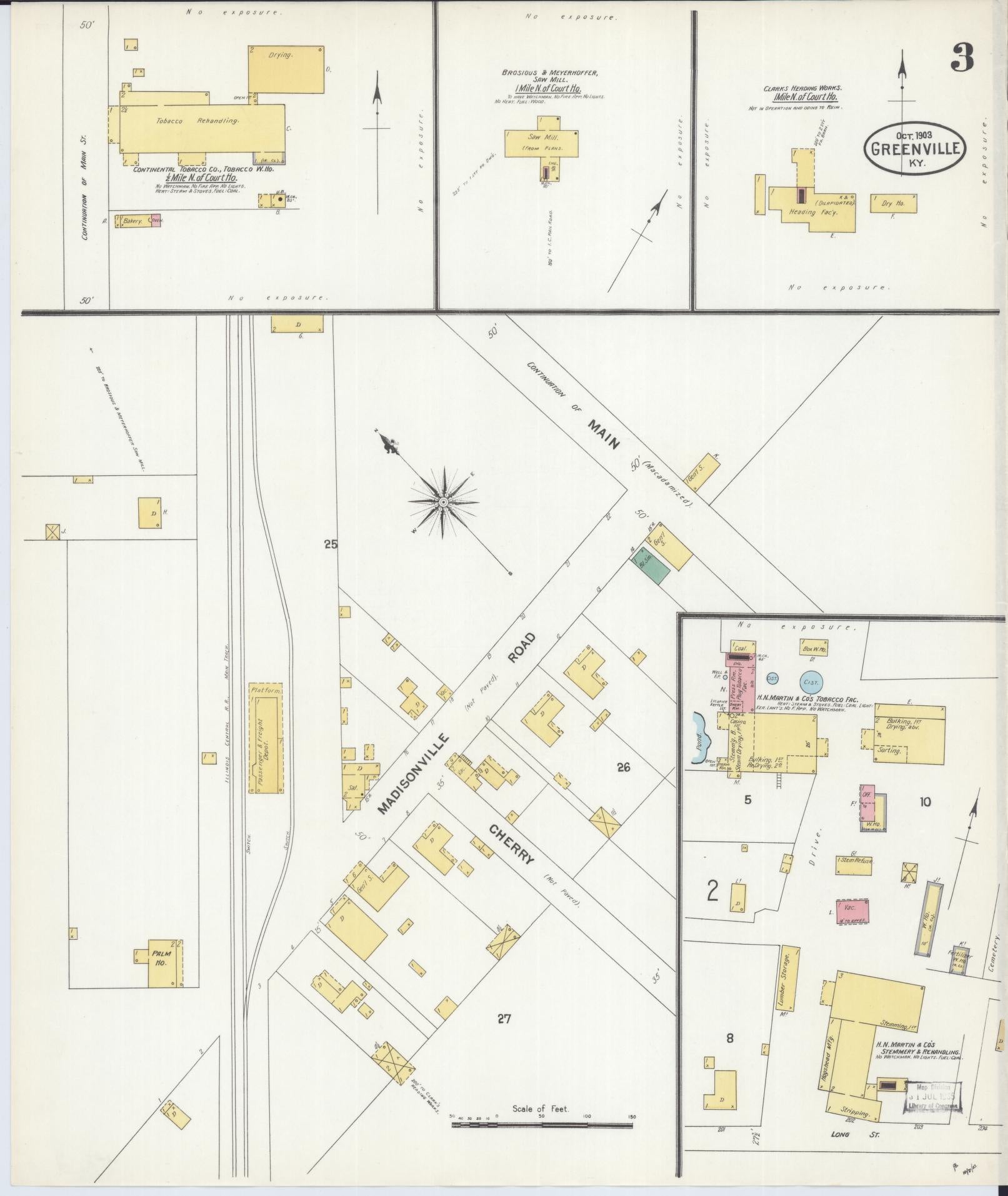 Sanborn Fire Insurance Map from Greenville, Muhlenberg County, Kentucky (1903), Sheet #0003 - Complete Map Set gallery image, historic Sanborn map, vintage wall art, Kentucky Kentucky
