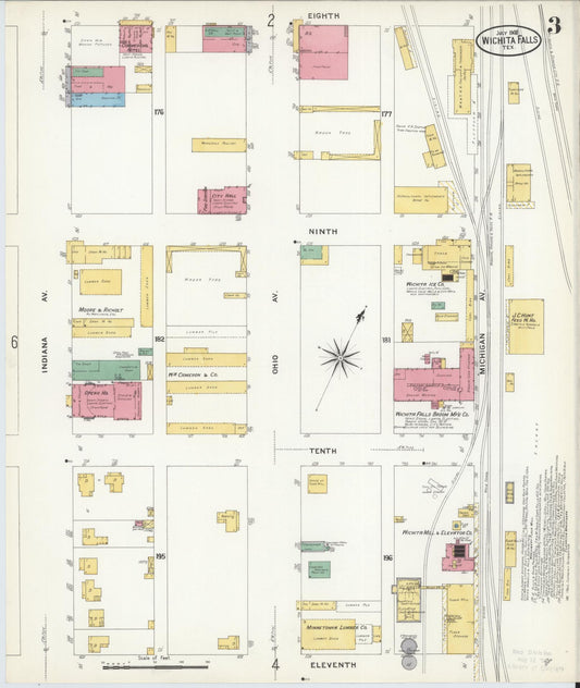 Sanborn Fire Insurance Map from Wichita Falls, Wichita County, Texas (1908), Sheet #0003 - Historic Sanborn Fire Insurance Map Print, vintage old map wall art, antique decor, genealogy gift, Texas Texas map