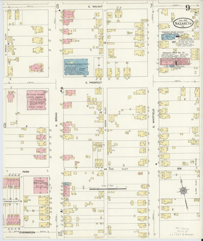 Sanborn Fire Insurance Map from Nazareth, Northampton County, Pennsylvania (1912), Sheet #0009 - Historic Sanborn Fire Insurance Map Print, vintage old map wall art, antique decor, genealogy gift, Pennsylvania Pennsylvania map