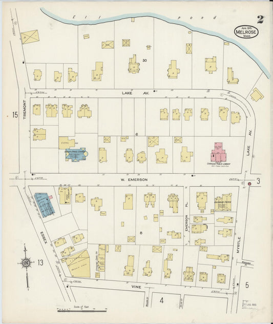 Sanborn Fire Insurance Map from Melrose, Middlesex County, Massachusetts (1915), Sheet #0002 - Historic Sanborn Fire Insurance Map Print, vintage old map wall art, antique decor, genealogy gift, Massachusetts Massachusetts map