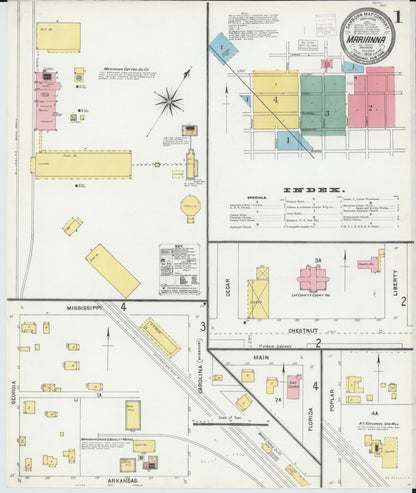 Sanborn Fire Insurance Map from Marianna, Lee County, Arkansas (1903), Sheet #0001 - Complete Map Set gallery image, historic Sanborn map, vintage wall art, Arkansas Arkansas