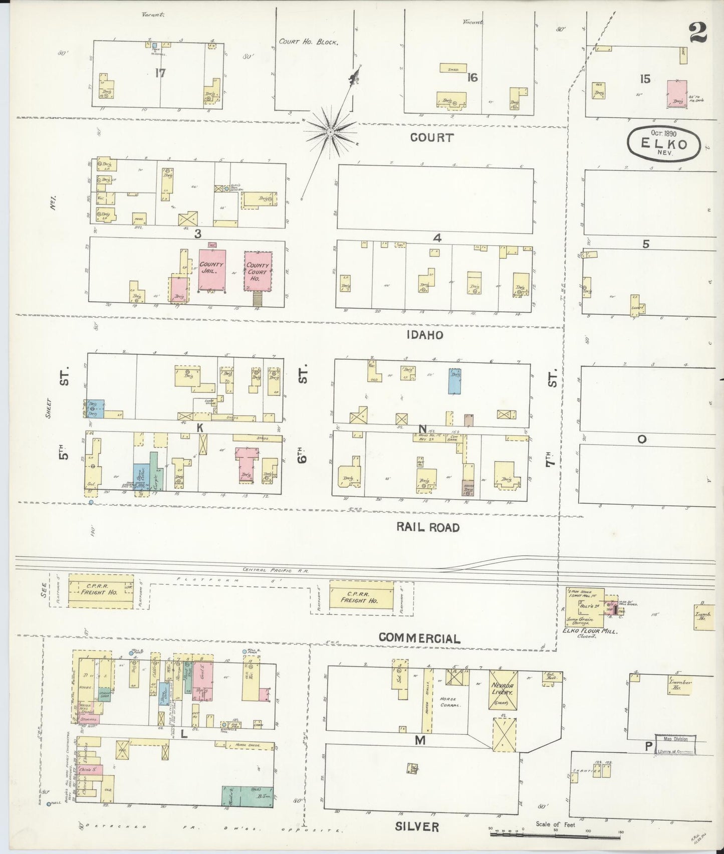 Sanborn Fire Insurance Map from Elko, Elko County, Nevada (1890), Sheet #0002 - Historic Sanborn Fire Insurance Map Print, vintage old map wall art, antique decor, genealogy gift, Nevada Nevada map