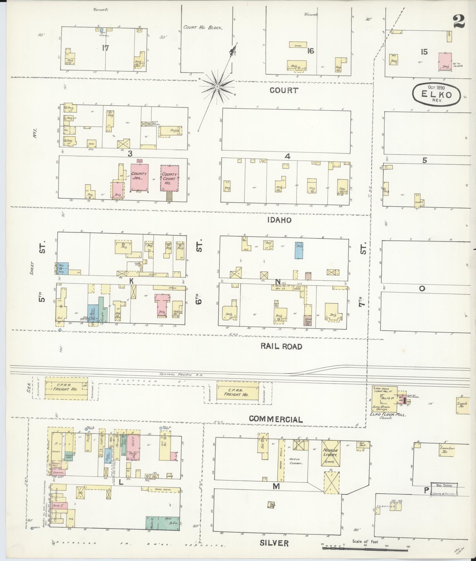 Sanborn Fire Insurance Map from Elko, Elko County, Nevada (1890), Sheet #0002 - Historic Sanborn Fire Insurance Map Print, vintage old map wall art, antique decor, genealogy gift, Nevada Nevada map