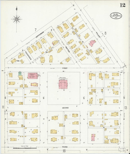 Sanborn Fire Insurance Map from La Porte, La Porte County, Indiana (1907), Sheet #0012 - Historic Sanborn Fire Insurance Map Print, vintage old map wall art, antique decor, genealogy gift, Indiana Indiana map