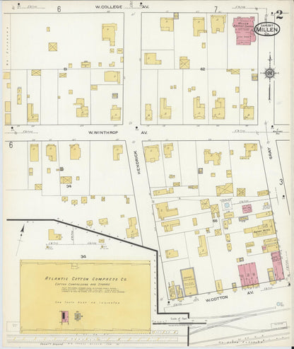 Sanborn Fire Insurance Map from Millen, Jenkins County, Georgia (1917), Sheet #0002 - Complete Map Set gallery image, historic Sanborn map, vintage wall art, Georgia Georgia