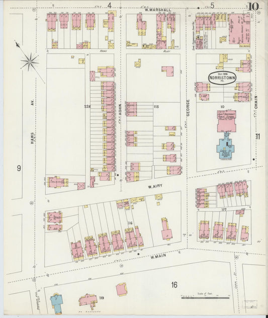 Sanborn Fire Insurance Map from Norristown, Montgomery County, Pennsylvania (1896), Sheet #0010 - Historic Sanborn Fire Insurance Map Print, vintage old map wall art, antique decor, genealogy gift, Pennsylvania Pennsylvania map
