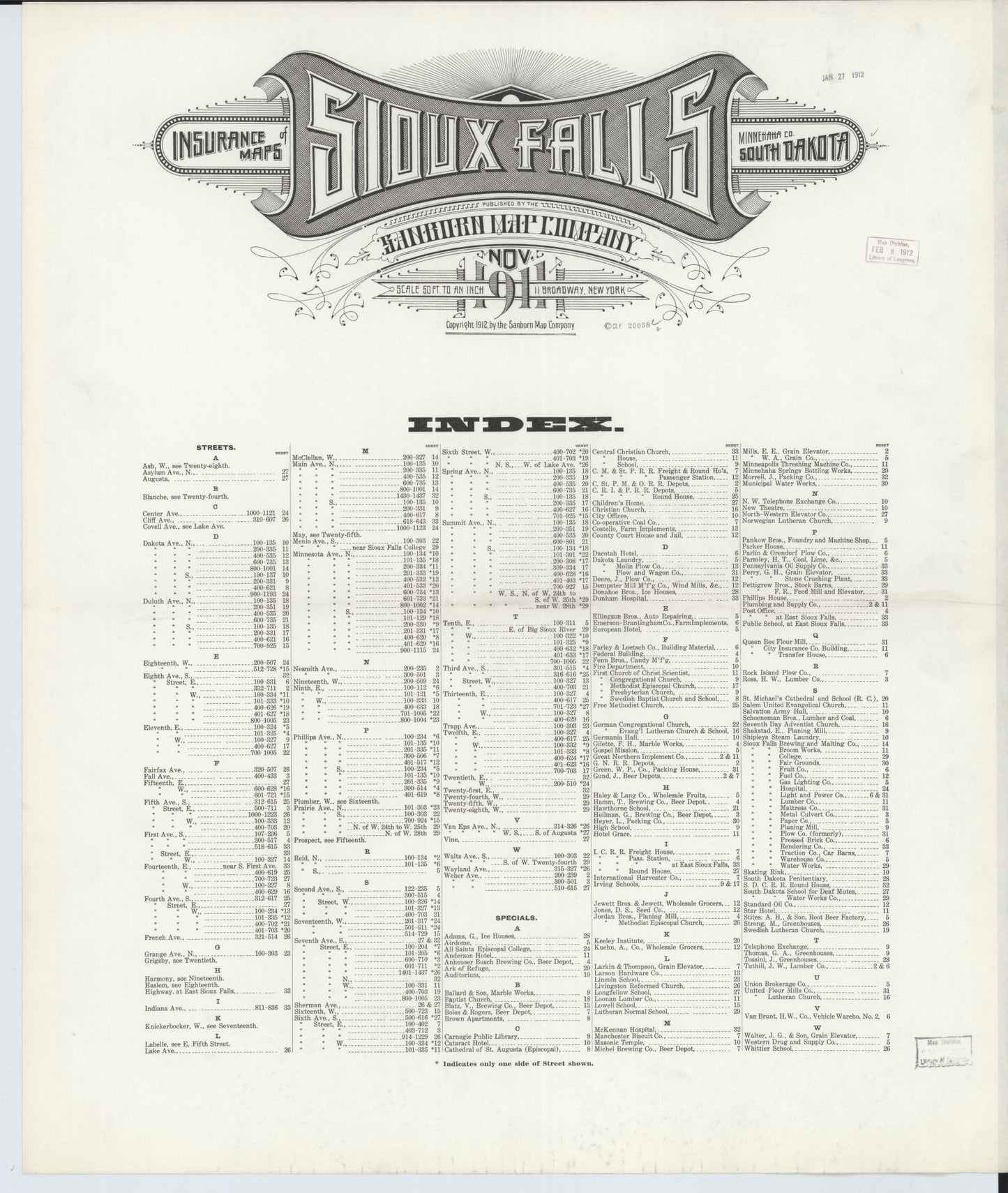 Sanborn Fire Insurance Map from Sioux Falls, Minnehaha County, South Dakota. (1911) – Historic Sanborn Fire Insurance Map Print