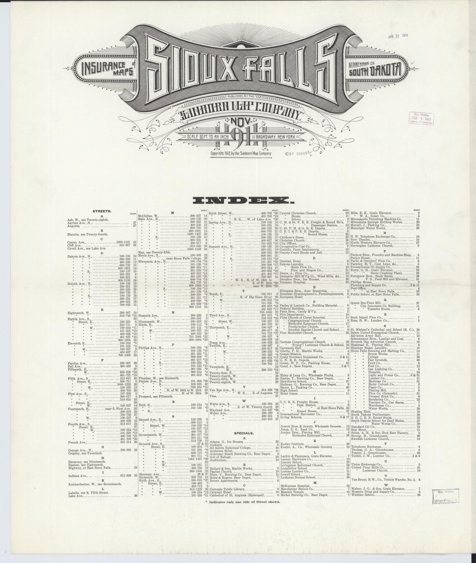 Sanborn Fire Insurance Map from Sioux Falls, Minnehaha County, South Dakota. (1911) – Historic Sanborn Fire Insurance Map Print