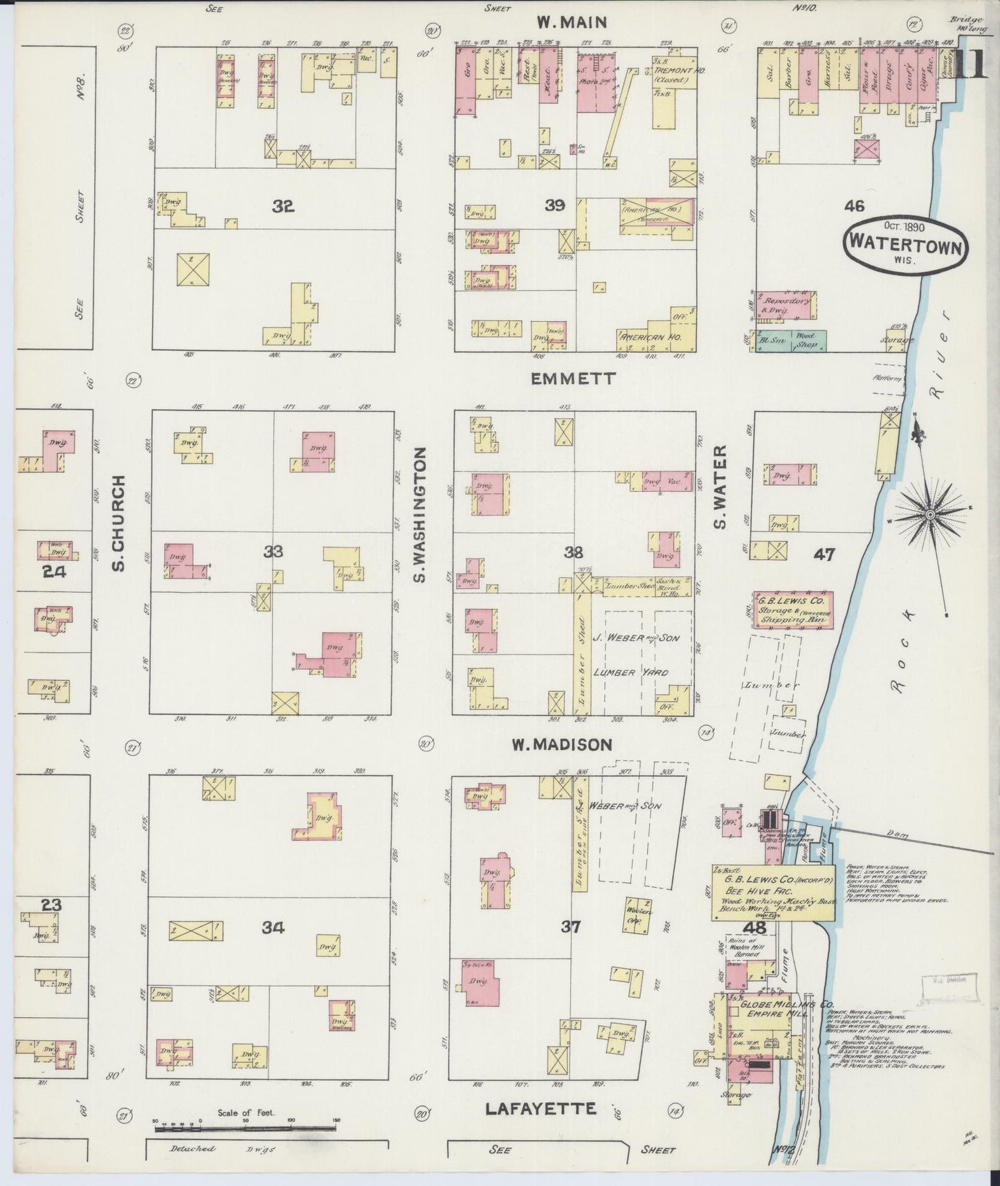 Sanborn Fire Insurance Map from Watertown, Jefferson County, Wisconsin (1890), Sheet #0011 - Historic Sanborn Fire Insurance Map Print, vintage old map wall art, antique decor, genealogy gift, Wisconsin Wisconsin map