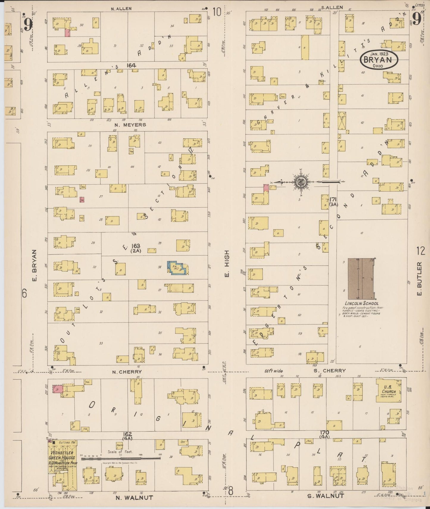 Sanborn Fire Insurance Map from Bryan, Williams County, Ohio (1923), Sheet #0009 - Historic Sanborn Fire Insurance Map Print, vintage old map wall art, antique decor, genealogy gift, Ohio Ohio map