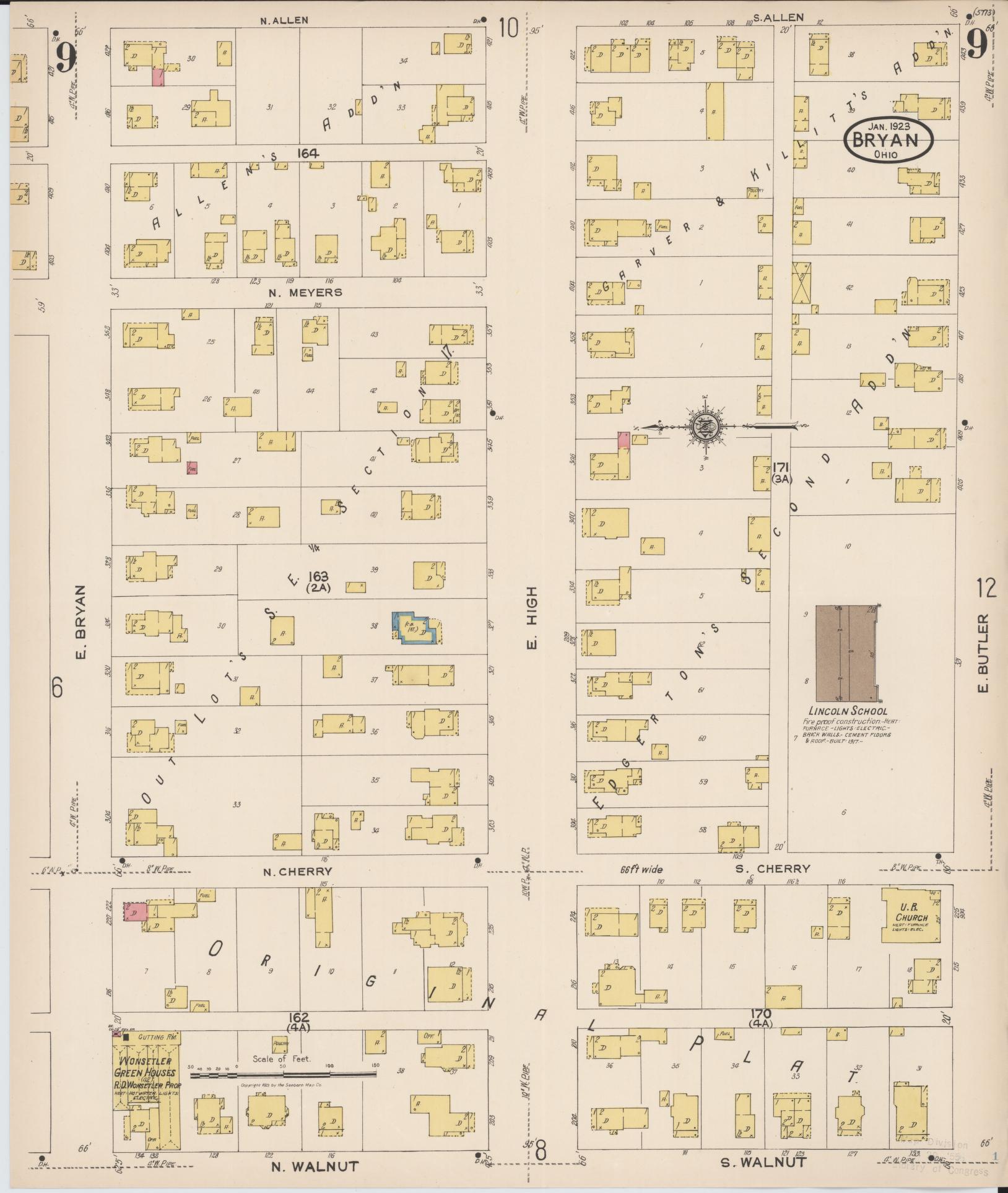 Sanborn Fire Insurance Map from Bryan, Williams County, Ohio (1923), Sheet #0009 - Historic Sanborn Fire Insurance Map Print, vintage old map wall art, antique decor, genealogy gift, Ohio Ohio map