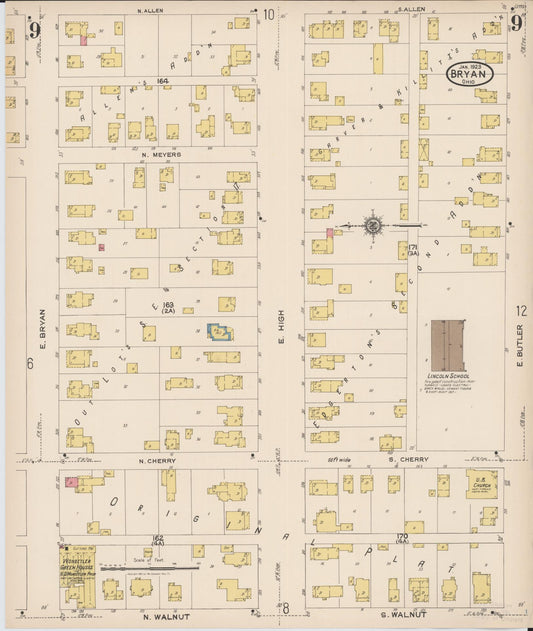 Sanborn Fire Insurance Map from Bryan, Williams County, Ohio (1923), Sheet #0009 - Historic Sanborn Fire Insurance Map Print, vintage old map wall art, antique decor, genealogy gift, Ohio Ohio map