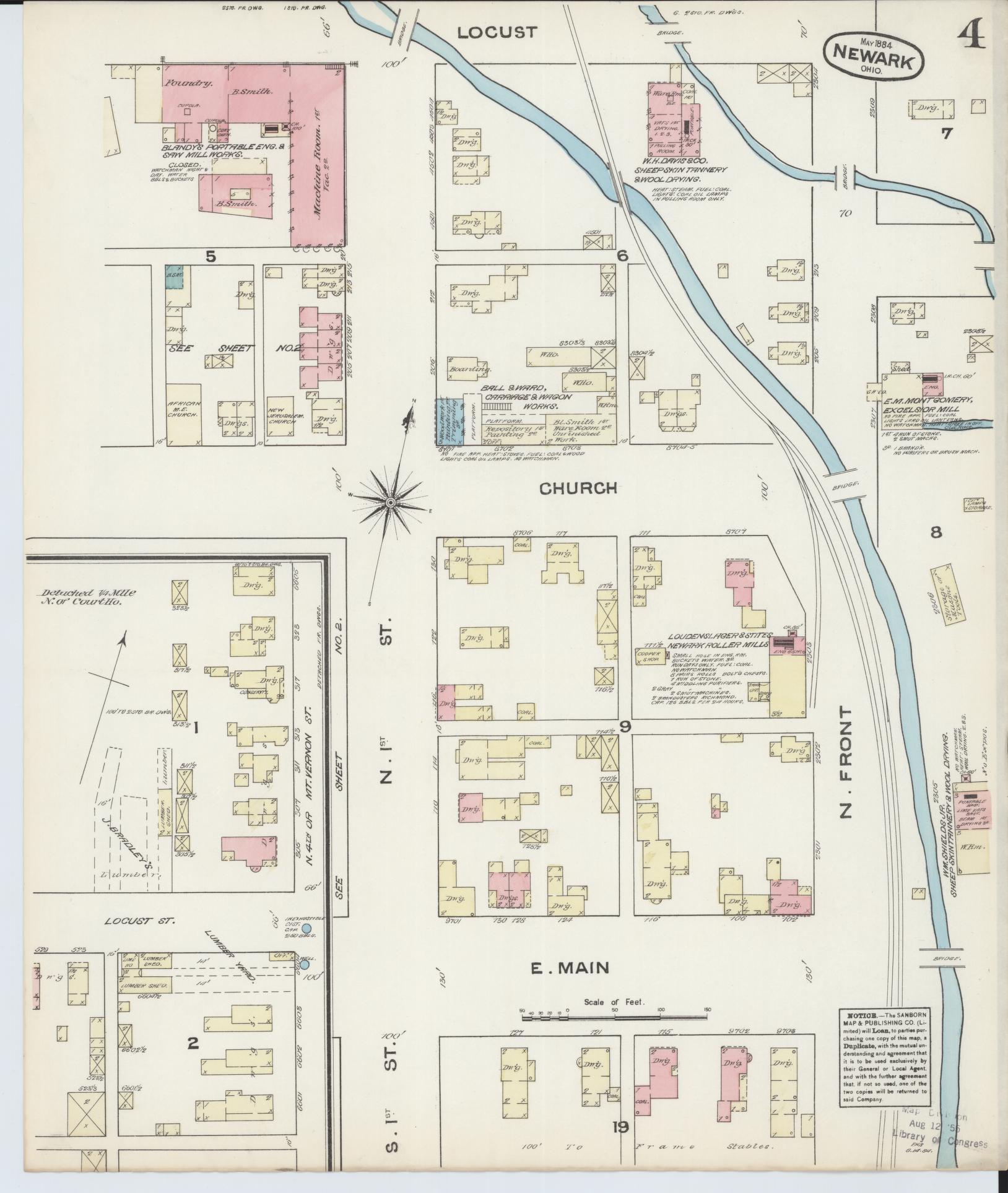 Sanborn Fire Insurance Map from Newark, Licking County, Ohio (1884), Sheet #0004 - Historic Sanborn Fire Insurance Map Print, vintage old map wall art, antique decor, genealogy gift, Ohio Ohio map