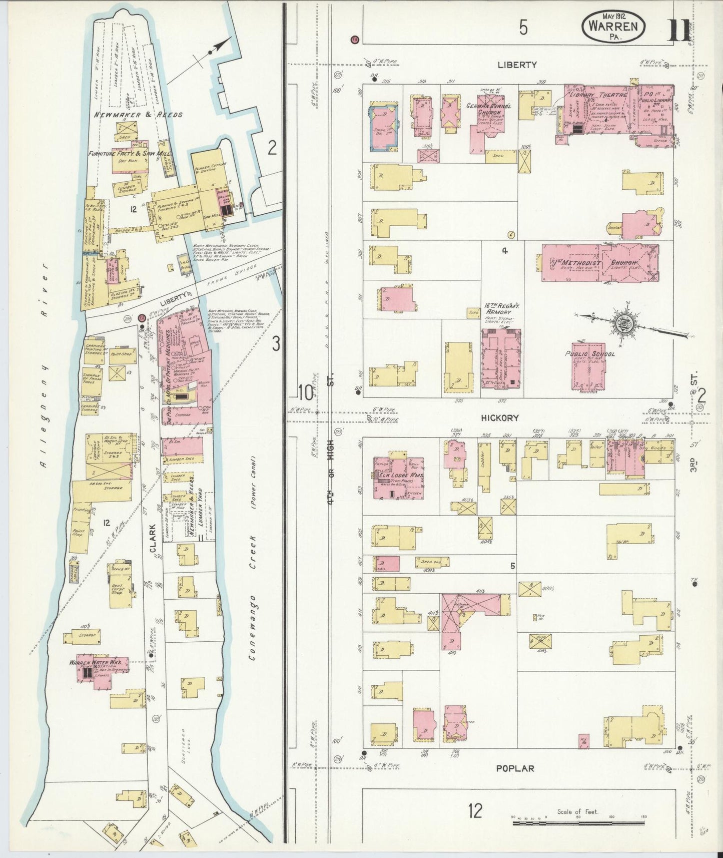 Sanborn Fire Insurance Map from Warren, Warren County, Pennsylvania (1912), Sheet #0011 - Historic Sanborn Fire Insurance Map Print, vintage old map wall art, antique decor, genealogy gift, Pennsylvania Pennsylvania map