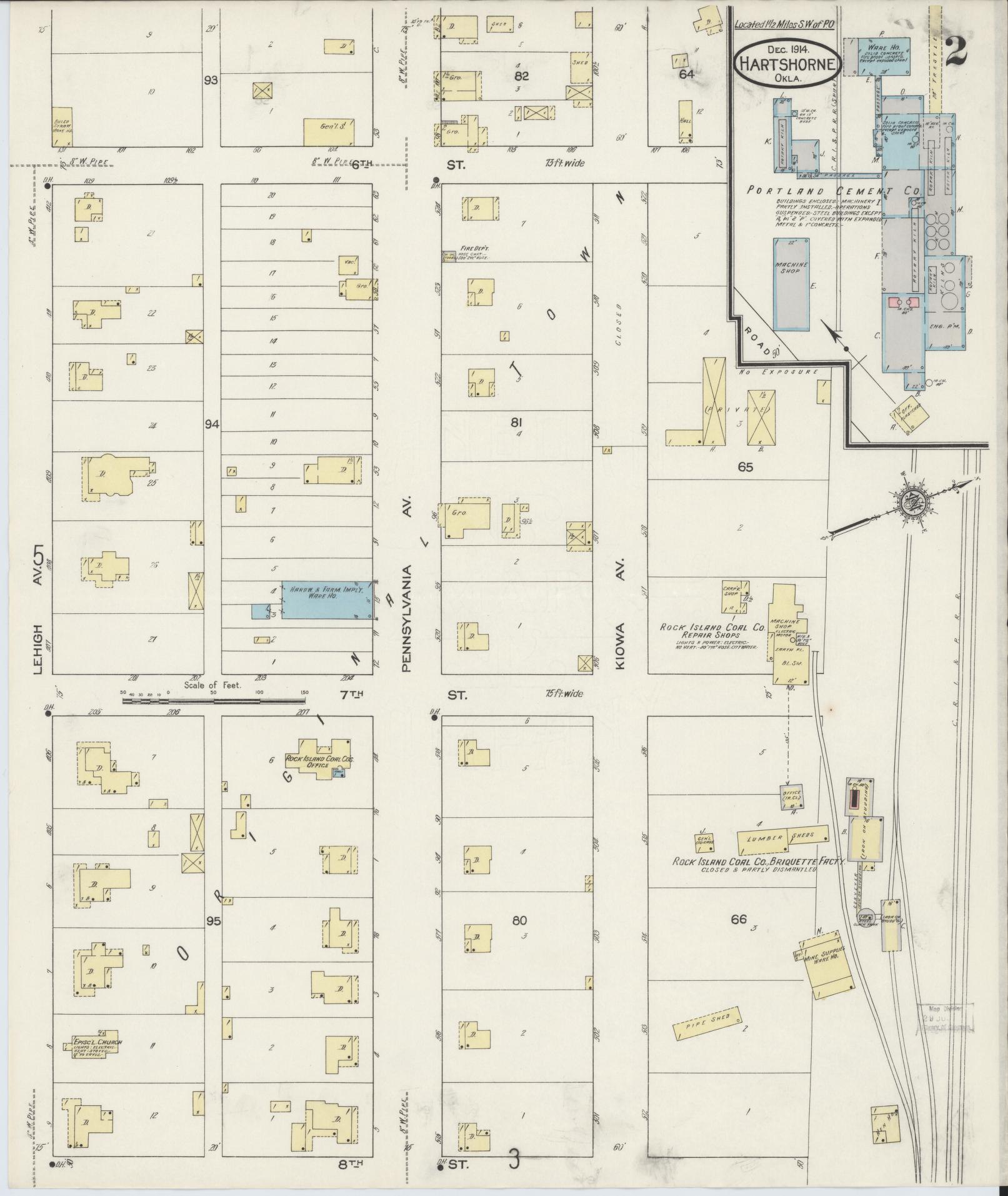 Sanborn Fire Insurance Map from Hartshorne, Pittsburg County, Oklahoma (1914), Sheet #0002 - Complete Map Set gallery image, historic Sanborn map, vintage wall art, Oklahoma Oklahoma