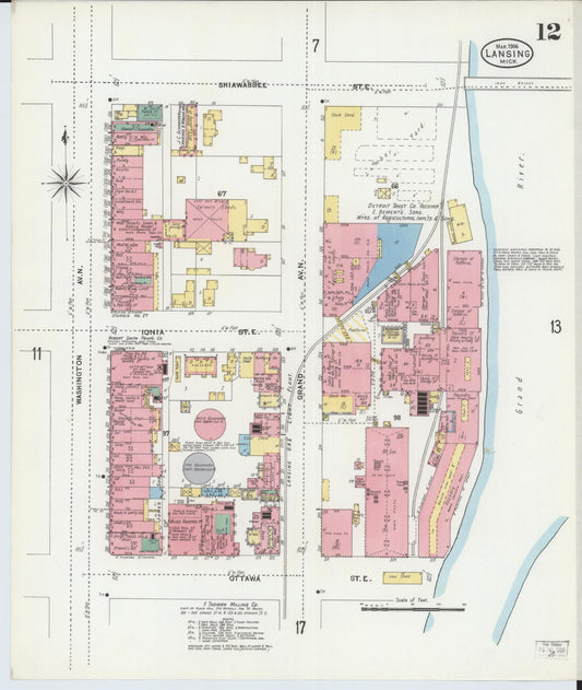 Sanborn Fire Insurance Map from Lansing, Ingham County, Michigan (1906), Sheet #0012 - Historic Sanborn Fire Insurance Map Print, vintage old map wall art, antique decor, genealogy gift, Michigan Michigan map