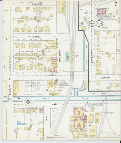 Sanborn Fire Insurance Map from Massillon, Stark County, Ohio (1892), Sheet #0007 - Complete Map Set gallery image, historic Sanborn map, vintage wall art, Ohio Ohio