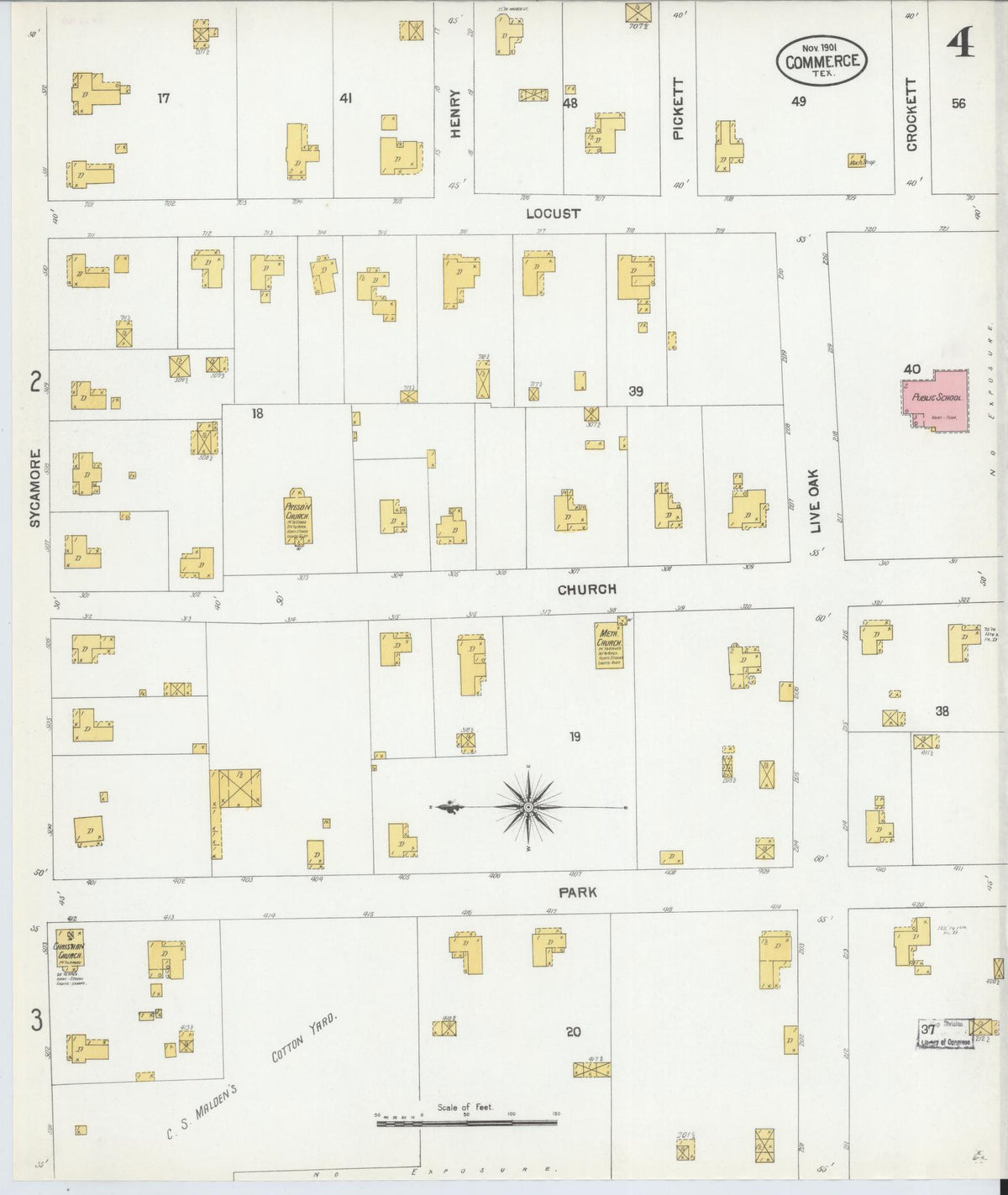 Sanborn Fire Insurance Map from Commerce, Hunt County, Texas (1901), Sheet #0004 - Complete Map Set gallery image, historic Sanborn map, vintage wall art, Texas Texas