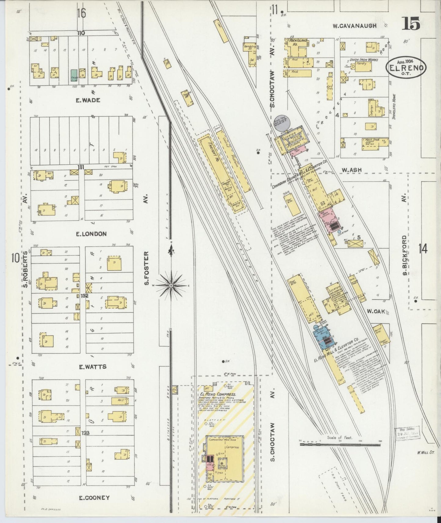 Sanborn Fire Insurance Map from El Reno, Canadian County, Oklahoma (1904), Sheet #0015 - Complete Map Set gallery image, historic Sanborn map, vintage wall art, Oklahoma Oklahoma